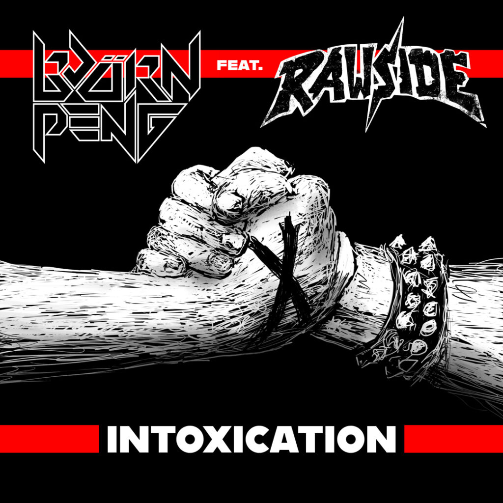 Das Cover der Online_Single Intoxication zeigt einen Handschlag. Eine Hand hat ein X auf dem Rücken, die andere trägt ein Nietenarband.